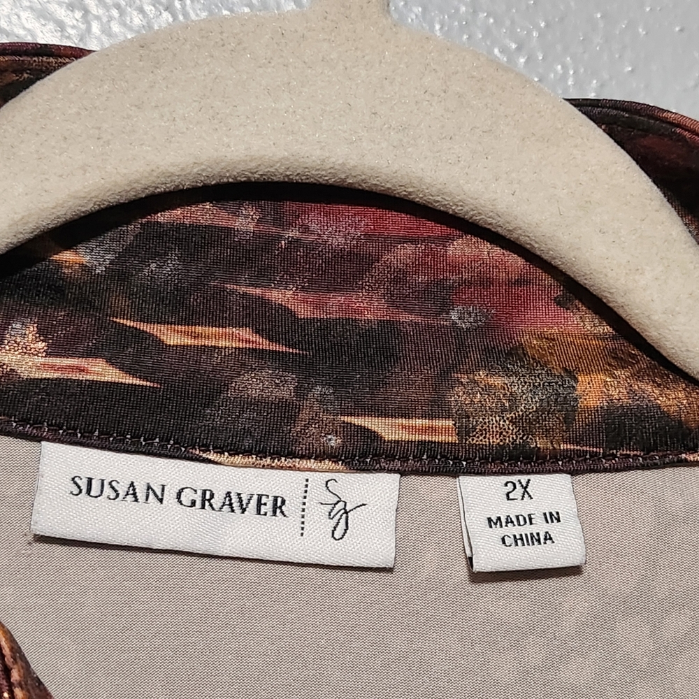 SUSAN GRAVER Zip Front Jacket Womens Plus 2X Red Brown Animal Snake Print Shiny - Picture 5 of 13